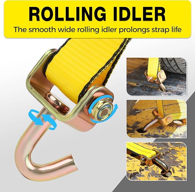 Car Hauler Straps Heavy Duty 10,000 lbs Break Strength-3-Point Tire Tie Down Straps for Trailers,Over The Wheel Tie Downs with Rubber Cleats for SUV,Truck,ATV,UTV