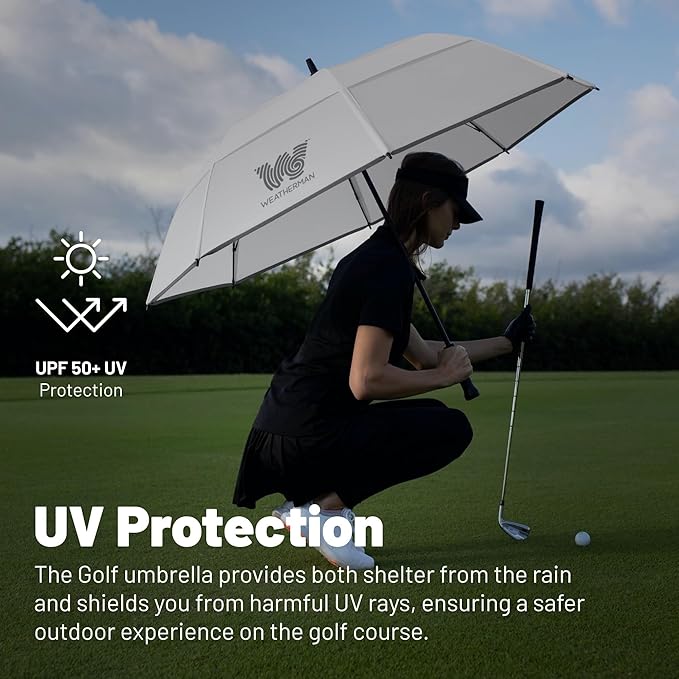 Weatherman Umbrella - Golf Umbrella - Windproof Sports Umbrella Resists Up to 55 MPH Winds - Available in 2 Sizes and 5 Colors