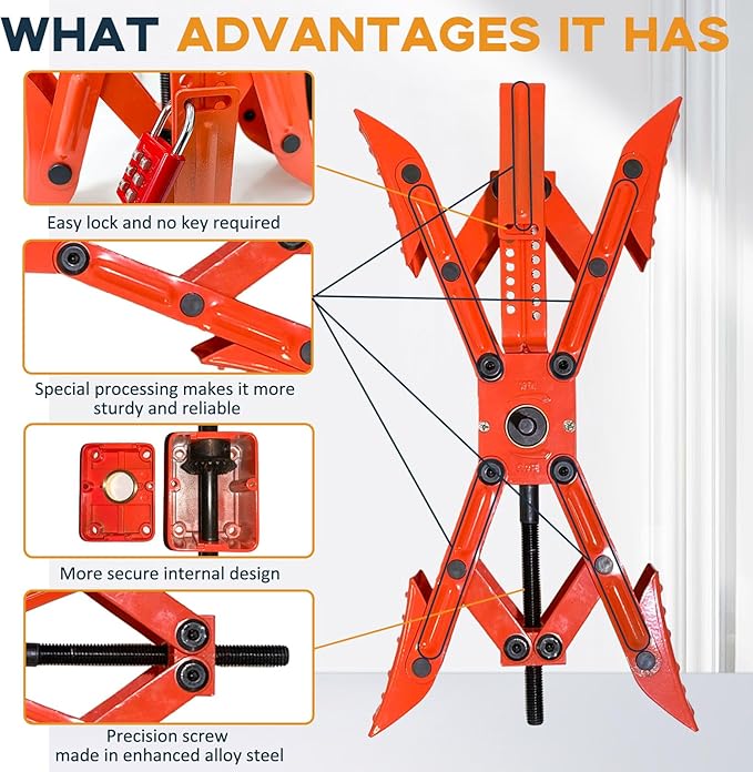 X-Shaped Wheel Chock with Cordless Drill Kit 12V, Hex Socket, Tool Kit and Locks, RV X Wheel Stabiliaer Scissor, Camper Heavy Duty Tire Chocks, Travel Trailers Wheel Chock Scissor (Orange)