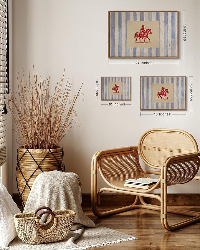 ZZLWBKGL Western Wall Decor Cowboy Canvas Art Vintage Framed Wall Art | Country West Stamp Artwork Mid Century Aesthetic for Living Room Bedroom 8x10in