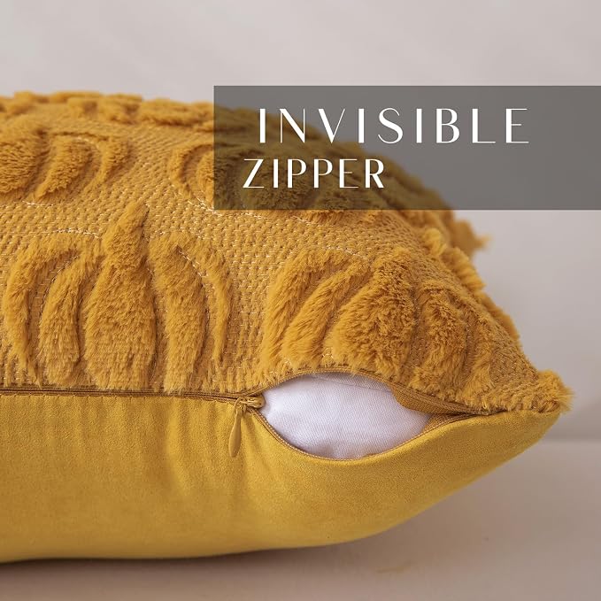 DFXSZ Fall Pillow Covers 18x18 2Pcs Yellow Pumpkin Fall Decoration for Home | Fall decor Set of 2 Throw Pillow Cases Soft Plush Faux Fur Wool Couch Cushion for Chair Sofa Bedroom Living Room Home Decor