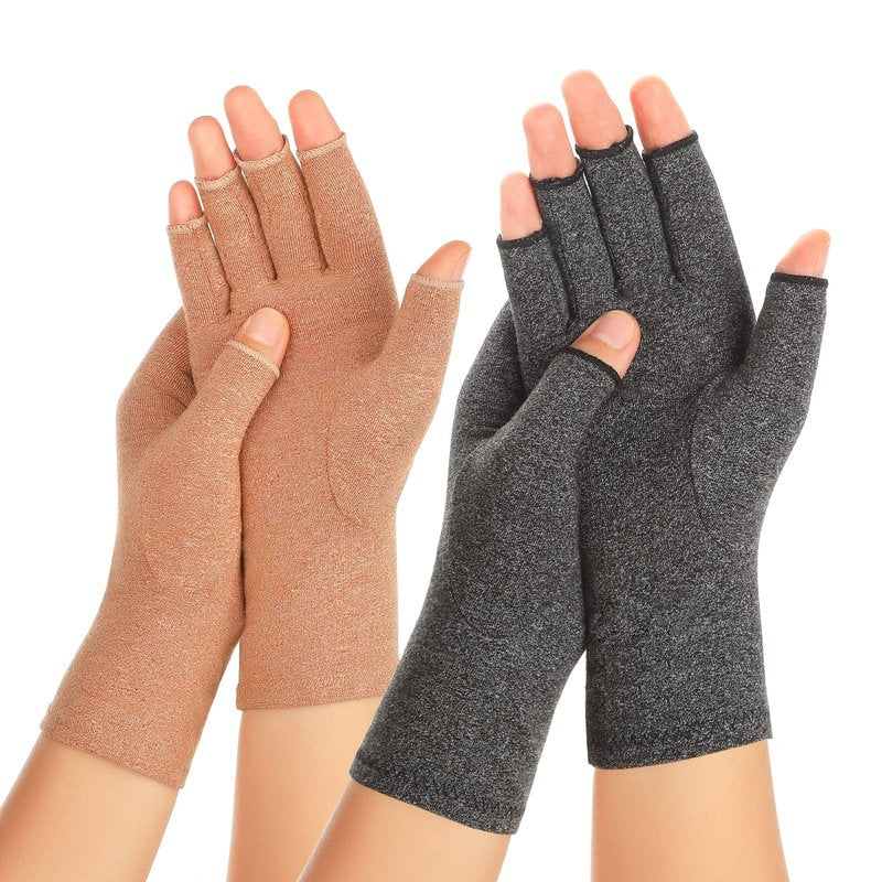 Zexhoor 2 Pairs Arthritis Compression Gloves for Women Men, Carpal Tunnel Pain Relief, Fingerless for Typing Both Hands
