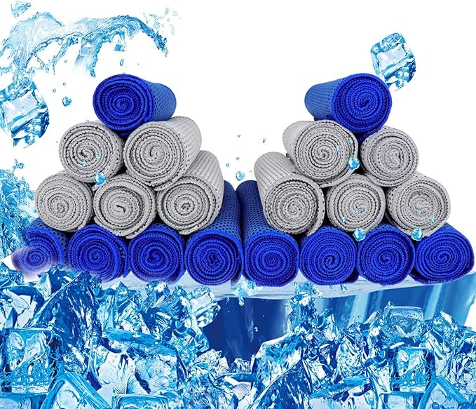 Cooling Towel 20 Pack (40"x12") Ice Towels, 160GSM Soft Breathable, Super Absorbent, Quick Cold Towel, for Bowling, Yoga, Travel, Camping, Golf, Football, Hiking, Outdoor Work