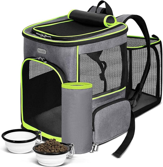BAGLHER Expandable Cat Carrier Backpacks, Retractable Pet Carrier Backpack for Small Dogs & Cats with Breathable Mesh, Travel Bag Up to 18 Lbs for Hiking Camping Outdoor - Grey