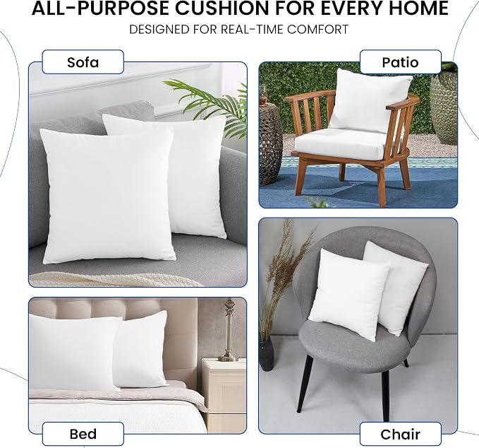 Hannah Linen Throw Pillow Inserts 20x20 – 12 Pack Square Decorative Cushion Stuffers for Couch, Sofa & Bed – Soft Fluffy Polyester Filled Pillow Inserts for Indoor Home Décor