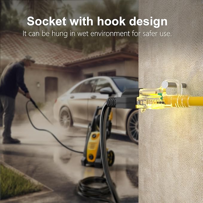 HUANCHAIN 12 Gauge Heavy Duty Outdoor Extension Cord 25 ft Waterproof with Lighted end, Flexible Cold-Resistant 3 Prong Electric Cord Outside, 15Amp 1875W 12AWG SJTW, Yellow, ETL