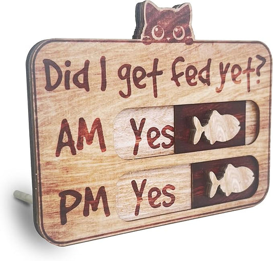 Cat Feeding Tracker-AM PM 2-Meal Wooden Fridge Magnets - Cat Feeding Reminder(3.5'' x 5.4'') with Stand - Did I Get Fed Yet-Pet Accessories to Track & Prevent Overfeeding or Underfeeding of Pets-A03