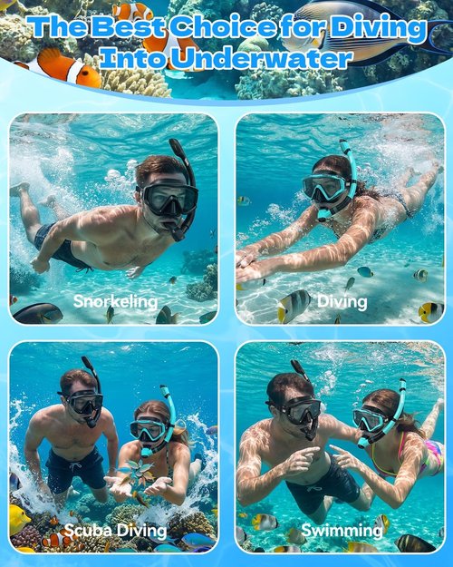 Aegend Snorkeling Gear - Anti-Fog Diving Mask with Dry Snorkel Set | Panoramic Wide View & Mesh Bag