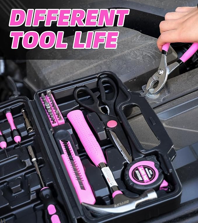 Tool Set Pink-40 Piece - General Household Hand Tool Kit with Plastic Toolbox Storage Case(Pink)
