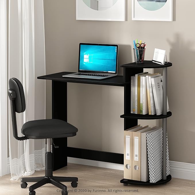 Furinno Compact 29-Inch Computer Desk, Gaming Desk with Shelves, Office Desk with Book Shelf, for Home Office, Study Room, Dorm, Bedroom, Black