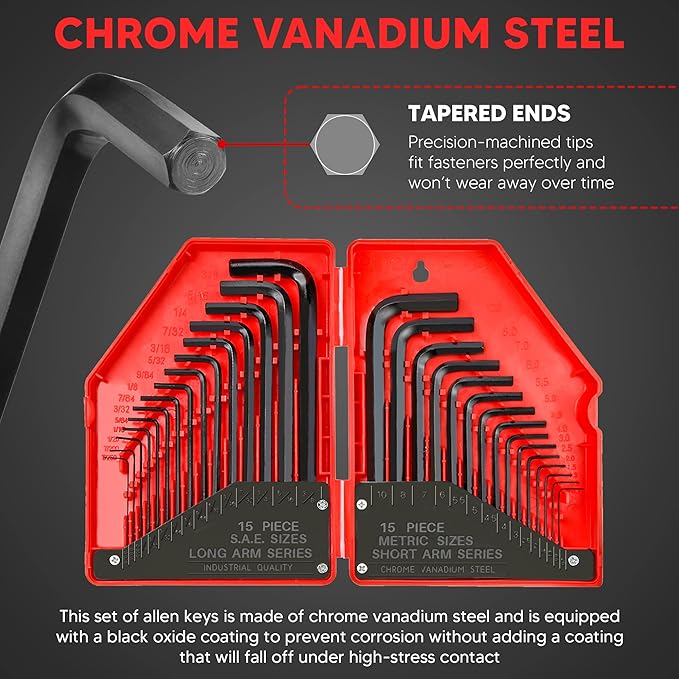 YIYITOOLS 30-Piece Hex Key Set and EKLIND 11-Piece Hex Key Set - Industrial Grade Alloy Steel Allen Wrench Sets with Storage Case