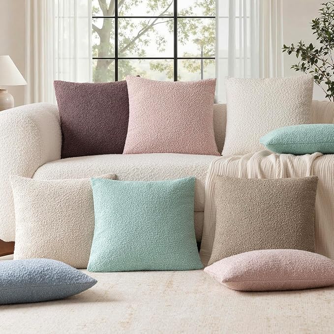 Foindtower Pack of 2, Decorative Textured Boucle Throw Pillow Covers Modern Accent Solid Pillow Cases Cozy Soft Couch Cushion Case for Chair Sofa Bedroom Living Room Home Decor 22x22 Inch Sakura Pink