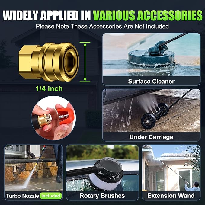Adjustable Electric Pressure Washer 5000PSI with 33FT Flexible Extension Hose + 34FT Power Cord, 4 Nozzles, Foam Cannon, Best Power Washer for Cars, Patios, Driveways, Green