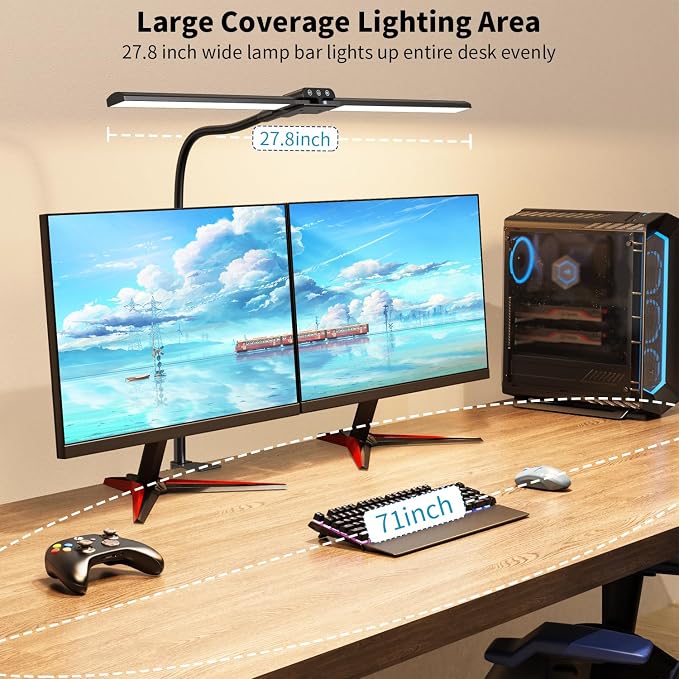 KableRika Desk lamp,Double Head LED Desk Lamp with Clamp,Architect Desk Lights for Home Office,Eye-Caring Desktop Office Lamp 4-Brightness 4-Color Table Lamp for Monitor Workbench Study Reading