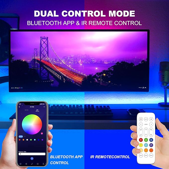 Bluetooth RGB COB Led Strip Lights,9.8ft Dimmable 12v Led Light Strip with Smart App and Remote Control, Color Changing Music Sync, for TV, Bedroom, Home Decor, Party