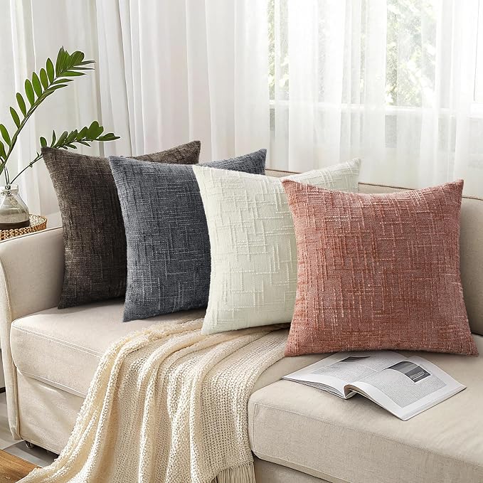 decorUhome Textured Chenille Throw Pillow Covers 20x20 Set of 2 Pink | Fall Modern Farmhouse Soft Cozy Slubby Couch Pillow Cases Boho Decorative Pillow Cases for Bed Sofa Living Room Home Decor