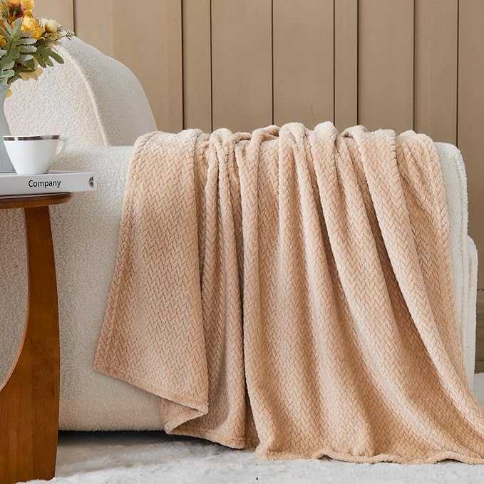 NEWCOSPLAY Fleece Leaves Pattern Throw Blanket, Brown, 50"x60" | Super Soft Throw Blanket, Lightweight Cozy Bed Sofa Blanket, Premium Silky Flannel Fleece, Travel Blanket for All Season Use