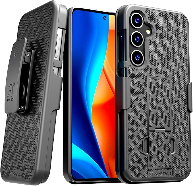 Designed for Samsung Galaxy S24 Case with Belt Clip Holster | Rugged Holster & Protective Phone Case Combo with Anti-Slip Texture - Black