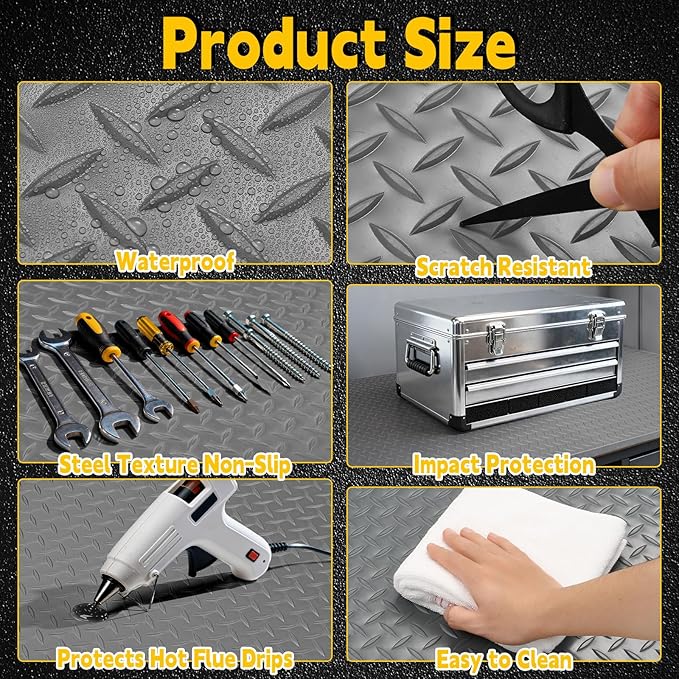 Workbench Mat, PVC Work Bench Mat with Non-Slip Texture, 2mm Thick Scratch & Stain Resistant Surface for Painting, Woodworking, Crafting, Building and Tool Protection (Grey, 23.62" x 70.87")