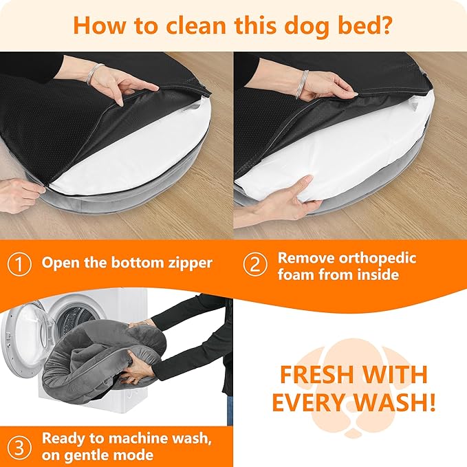 Dwanton Orthopedic Dog Bed for Medium Dogs with Gel Memory Foam, Waterproof Dog Sofa, Washable Pet Bed with Four Sided Bolster Cushion, Removable Cover & Non-Slip Bottom, 35", Medium Gray