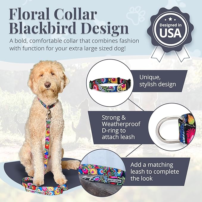 Lucky Love Dog - Adjustable Dog Collar with Easy Click Buckle for Large Ones, Durable, & Comfortable for Male & Female Dogs, Pet Collar for Puppies & Adult Dogs - Blackbird, Extra Large