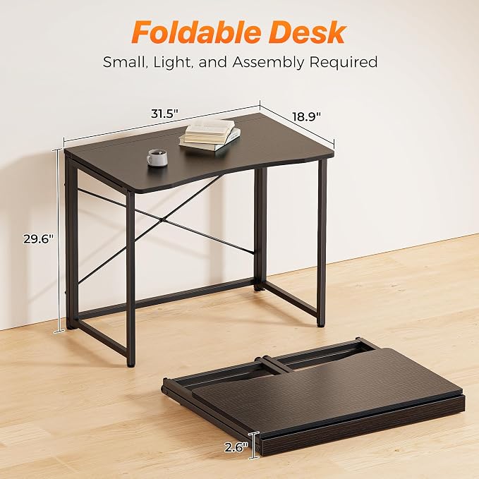 Huuger Folding Desk for Small Spaces, 31.5 Inch Foldable Computer Table, Easy Assembly, for Home Office, Study, Bedroom, Dorm, Space Saving, Small Writing Work Office Computer Desk, Black