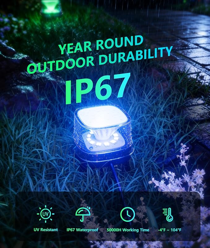 DeckTok 50ft Smart RGBCW LED Outdoor Ground Lights IP67 Waterproof 15 Pack | 100LM Pathway Lights Work with Alexa Google Assistant, Landscape Lighting for Path Yard Lawn Patio Pool Fence & Party Decor