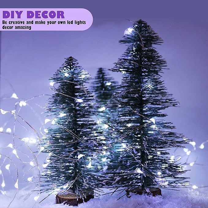 Christmas 4 Pack 33Ft 100 Cool White Led Fairy Lights Battery Operated with Remote Control Timer Waterproof Silver Copper Wire Twinkle Lights