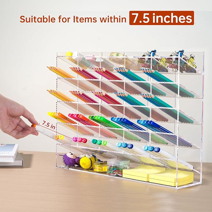 BEYGORM Acrylic Vertical Marker Organizer for 310 Markers, Desk Orgaizer | 26 Compartments Clear Angled Pen & Pencil Holder, Large Stationery & Art Supply Storage for School (14.9 x 12.4 x 4 Inch)