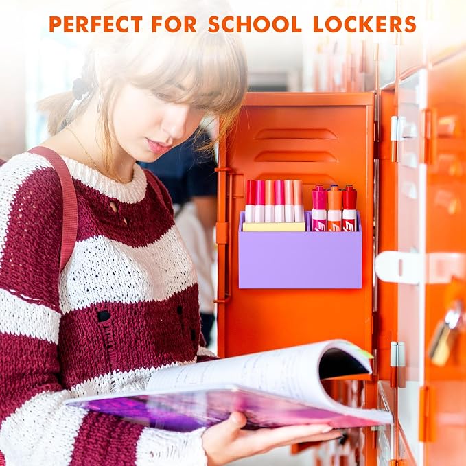 BEYGORM Magnetic Dry Erase Marker Holder for Whiteboard & Refrigerator | Non-slip Acrylic Pen Holder for Classroom, Fridge Magnet, Locker Organizer Accessories, Teacher & School Supplies(Purple)