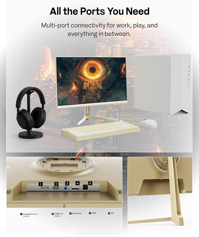 Pixio PX249 Wave Champagne Gold 24 inch 240Hz Refresh Rate FHD 1080p Resolution Fast IPS Panel 1ms GTG Response Time Built-in Speakers Gaming Monitor with Adaptive Sync