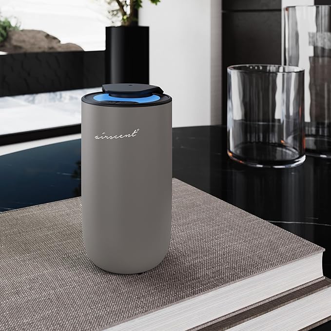 The AirScent Mini Waterless Diffuser for for Homes, Offices, Spas and Hotels - Silver Finish - Fragrance Oil Aromatherapy Diffuser for Aesthetic Scenting -15 mL Capacity - Night Light Feature