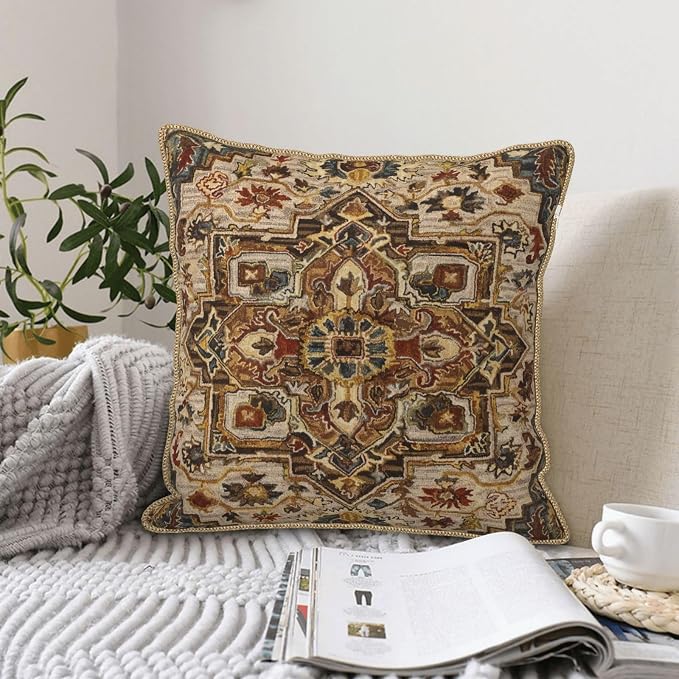 Terracotta Gold Vintage Velvet Pillow Covers 18x18 Inch Tan Brown Khaki Bohemian Tapestry Carpet Throw Pillows for Couch Soft Cushion Covers Pillowcase Aztec Boho Rug Pillow Cases for Bed Living Room