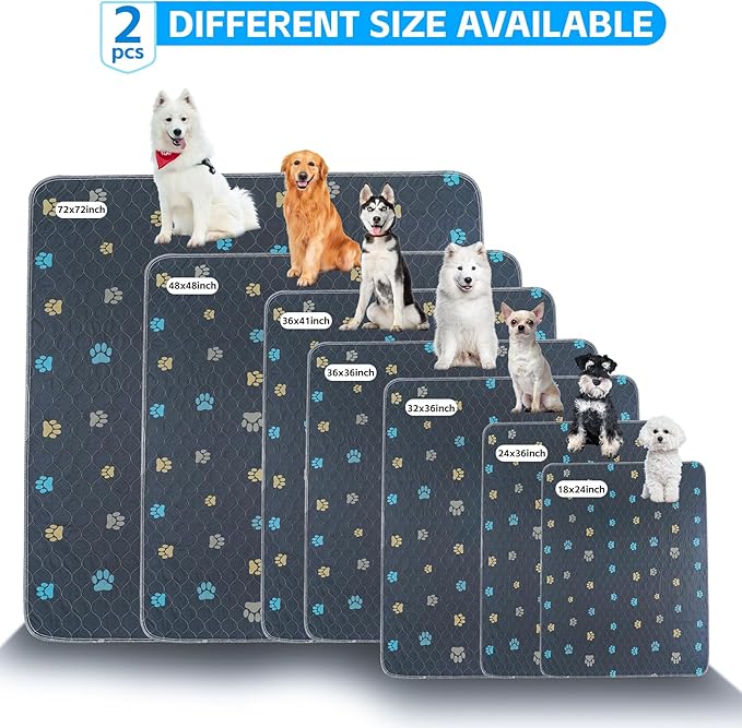 Aitmexcn Washable Puppy Dog Pee Pad, 2PCS 100% Waterproof Whelping Training Mat for Puppy/Senior Dog, Fast Drying Reusable Puppy Pads for Indoor, Outdoor and Car Travel- 32'' x 36''