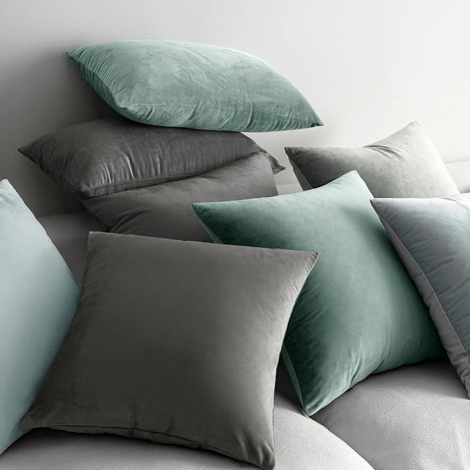 MIULEE 24x24 Inch Pack of 2 Euro Velvet Throw Pillow Covers Aqua Haze | Soft Solid Decorative Euro Sham, Modern Luxury Home Decor, for King Bed Sofa Couch Bedroom Livingroom