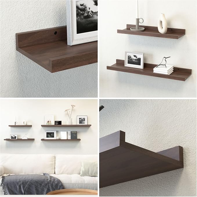 Boswillon Floating Shelves Set of 2, Long Wall Shelf with Lip, 56in, Walnut | Display Ledge Shelf for Room Wall, Wall Decor Shelves for Bathroom, Living Room, Bedroom, Kitchen, Nursery Room, Rustic, Wood
