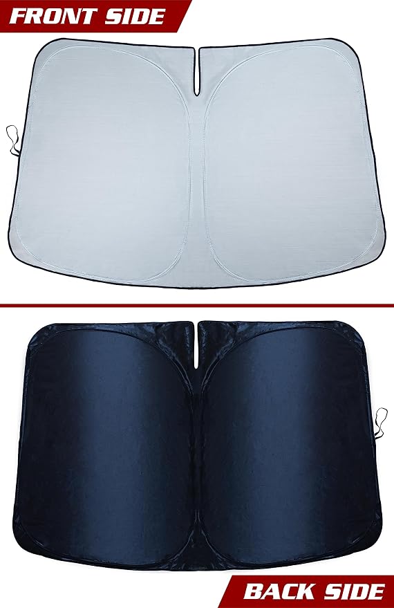 Magnelex Tesla Windshield Sun Shade (Model 3/Y), Reflective Polyester Blocks Heat & Sun, Foldable Car Window Sun Blocker, Mirror Cut-Out, Fade-Resistant Sunshade, Tesla 3 Accessories (Pack of 2)