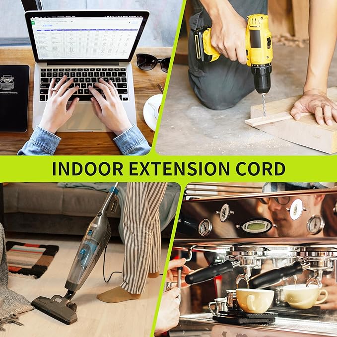 16/3 Black 20 FT (2Pack) Extension Cord, Indoor Extension Cord for Laptops, Coffee Makers, Office Home Appliances, 3 Prong Resistant Cable Flexible, 13A 125V 1625W ETL Listed