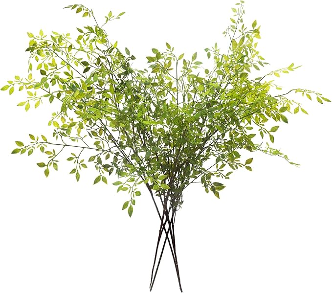 Melorca&Guilla Artificial Plants,4PCS 43.3" Green Nandina Faux Branches for Vase,Faux Greenry Stems Fake Plants for Shop Garden Office Home Décor