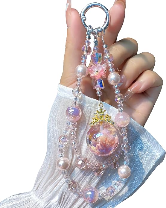 Phone Charm with Beaded Crystals, Anti-Theft Phone Strap, Hands-Free & Detachable Cellphone Lanyard, Cellphone Chain Wristlet with Tether Tab