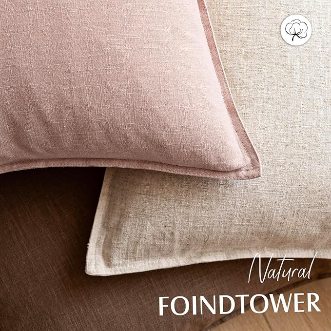 Foindtower Pack of 2, Decorative Linen Solid Throw Pillow Covers Soft Accent Cushion Case Boho Farmhouse Pillowcase for Bed Chair Couch Sofa Bedroom Living Room Home Decor 24 x 24 Inch Light Pink