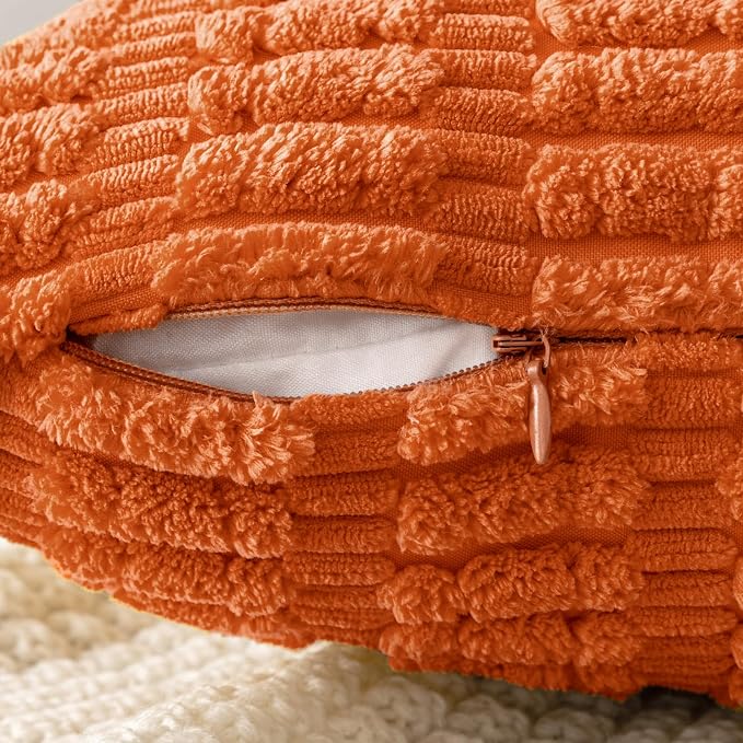 MIULEE Fall Pack of 2 Orange Corduroy Decorative Pillow Covers 18x18 Inch Soft Boho Striped Throw Pillow Covers Modern Farmhouse Home Decor for Halloween Thanksgiving Sofa Living Room Couch Bed