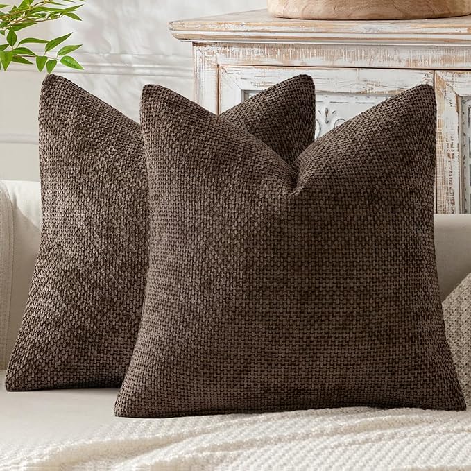 MIULEE Decorative Dark Brown Euro Sham Pillow Covers 24x24 Inch 2 Pack | Modern Boho Accent, Soft Chenille Pillow Covers, Farmhouse Cushion Cases for Home Decor Bed Sofa Living Room