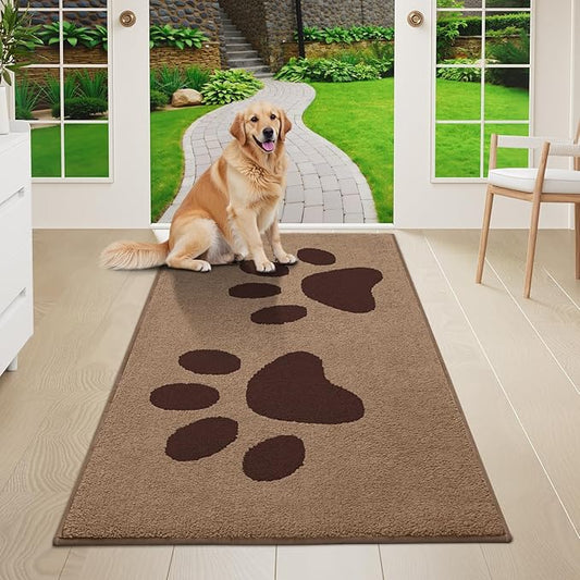 Buganda Dog Door Mat for Muddy Paws, Absorbent Dirt Trapper Washable Indoor Doormats, Non Slip Low-Profile Mud Mat for Dogs, Front Entrance Doormat for Inside Floor (47x24 Inches, Beige)