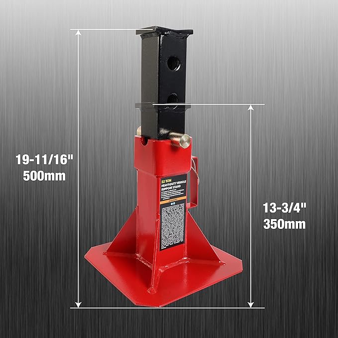 Torin ATZ220005B Heavy Duty Pin Style Adjustable Height Automotive Jack Stands, 22 Ton (44,000 lb) Capacity, Red, 1 Pair