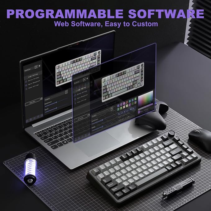 YUNZII B75 PRO 75% Wireless Mechanical Keyboard (Dark Grey,Milk Switch) | Hot Swap Keyboard with Knob, Gasket Mount, Creamy Pre-lubed Switch for Smooth Typing, BT/USB-C/2.4G, for Gaming