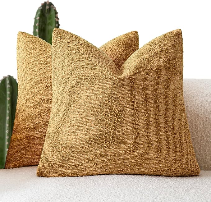Foindtower Pack of 2, Decorative Textured Boucle Throw Pillow Covers Accent Solid Pillow Cases Cozy Soft Couch Cushion Case for Chair Sofa Bedroom Living Room Home Decor 22x22 Inch Sunflower