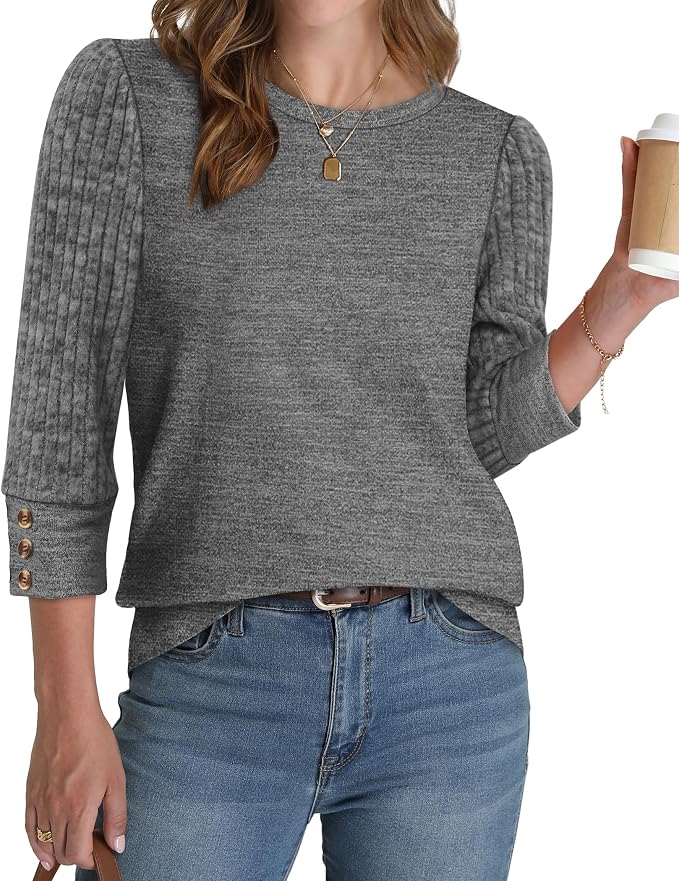 WIHOLL 3/4 Length Sleeve Womens Tops Sweaters Shirts Lightweight Spring Outfits 2026 Winter Clothing S-2XL