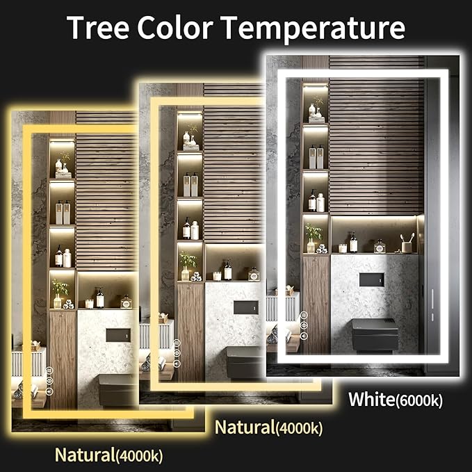 LED Bathroom Mirrors 36"x50" Bathroom Mirror with Lights for Wall, Backlit + Front Lit, 3 Colors, Anti-Fog, Dimmable Brightness for Vanity,Bathroom, Entryway, Living Room
