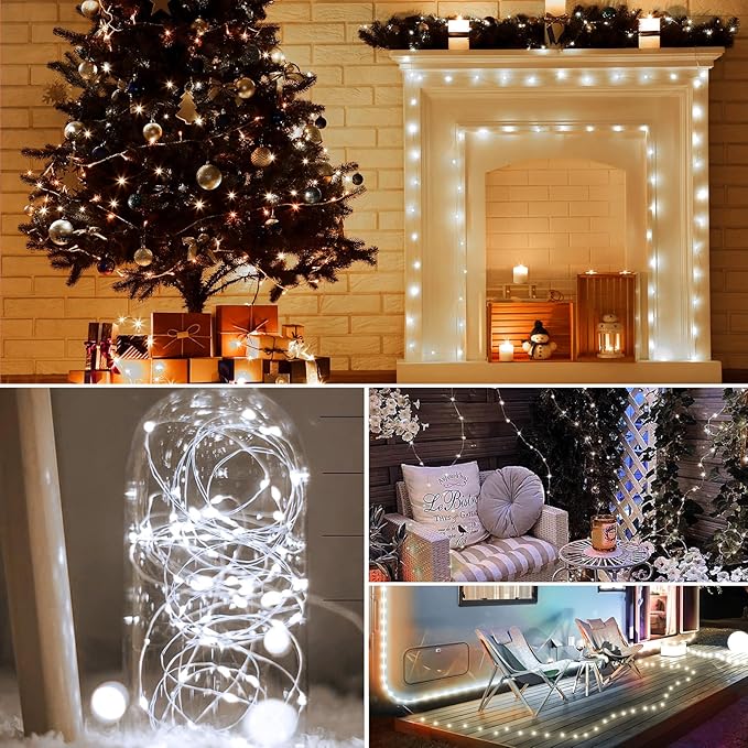 50LED Fairy Lights USB & Battery Powered, 16FT White Fairy String Lights with 8 Modes & Timer, Cuttable Copper Wire Waterproof Twinkle Light Indoor Outdoor for Bedroom Wedding Party Christmas Decor